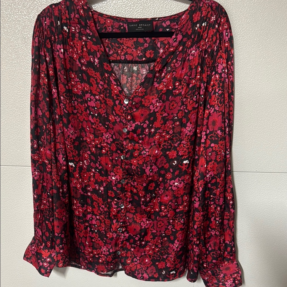 Lane Bryant Red and Black Long Sleeve Blouse